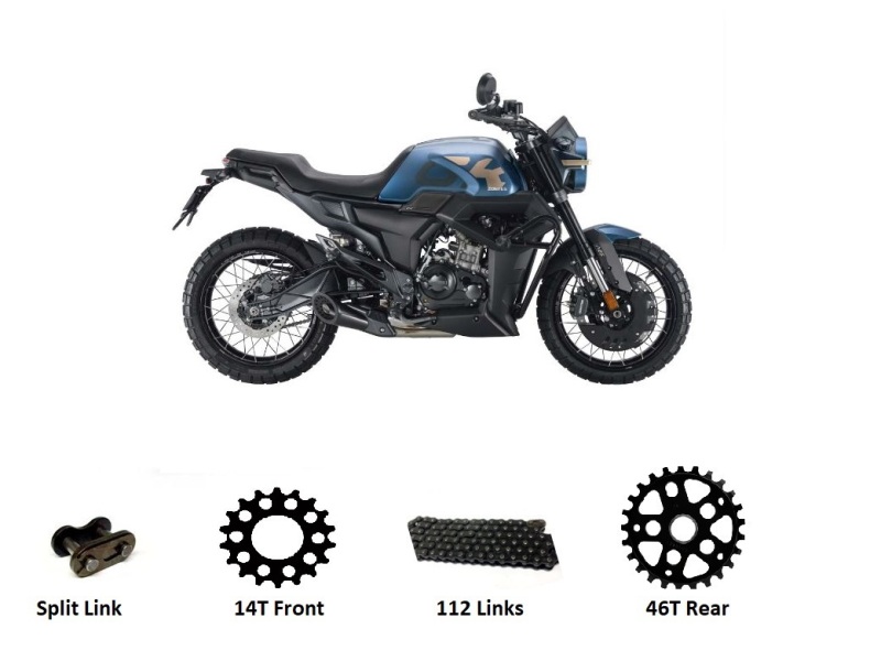 Zontes ZT125 GK Heavy Duty Chain & Sprockets BLACK 2021 - 2024 models